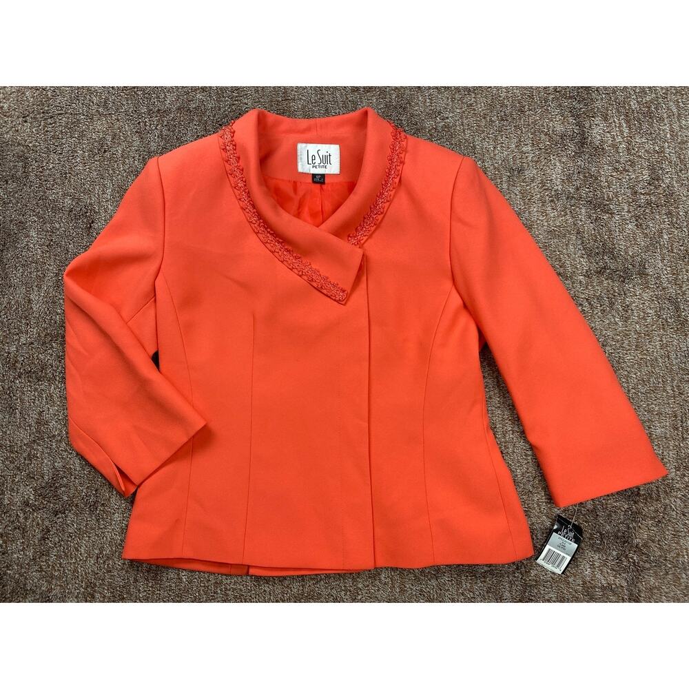 Le Suit Petite Coral Pink Blazer Jacket Women 8P NWT Vintage Look Shoulder Pads